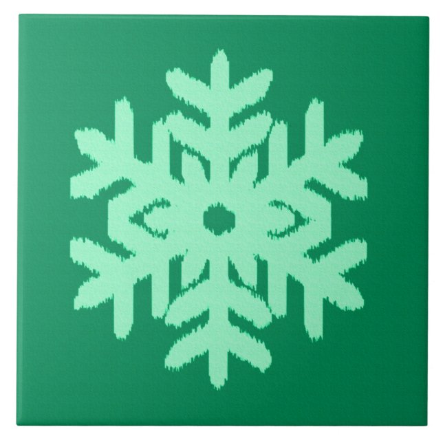 Ikat Snowflake - Gräs och mynta grönt Kakelplatta (Framsidan)