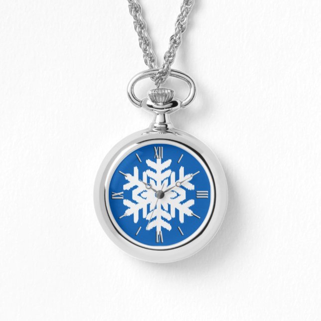 Ikat Snowflake - Koboltblått och vitt Armbandsur (Framsida)