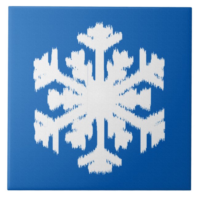 Ikat Snowflake - Koboltblått och vitt Kakelplatta (Framsidan)