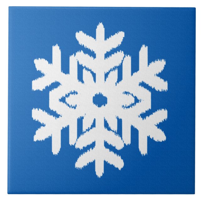 Ikat Snowflake - Koboltblått och vitt Kakelplatta (Framsidan)