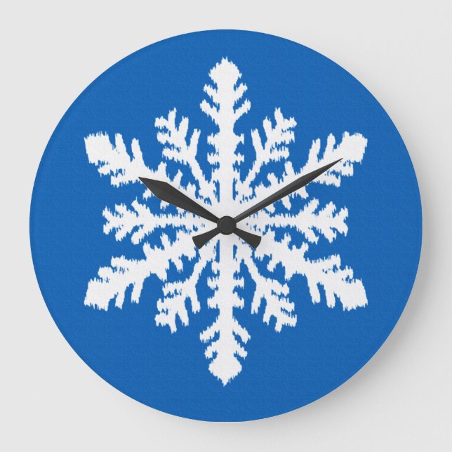 Ikat Snowflake - Koboltblått och vitt Stor Klocka (Framsida)
