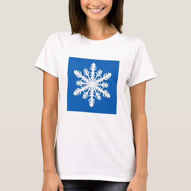 Ikat Snowflake - Koboltblått och vitt T Shirt (Framsida)