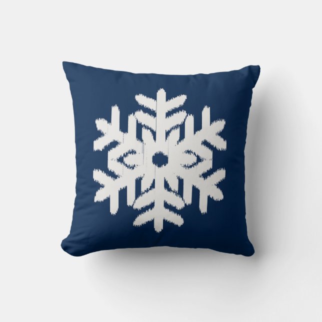 Ikat Snowflake - marinblåa vit och mörk Kudde (Framsida)