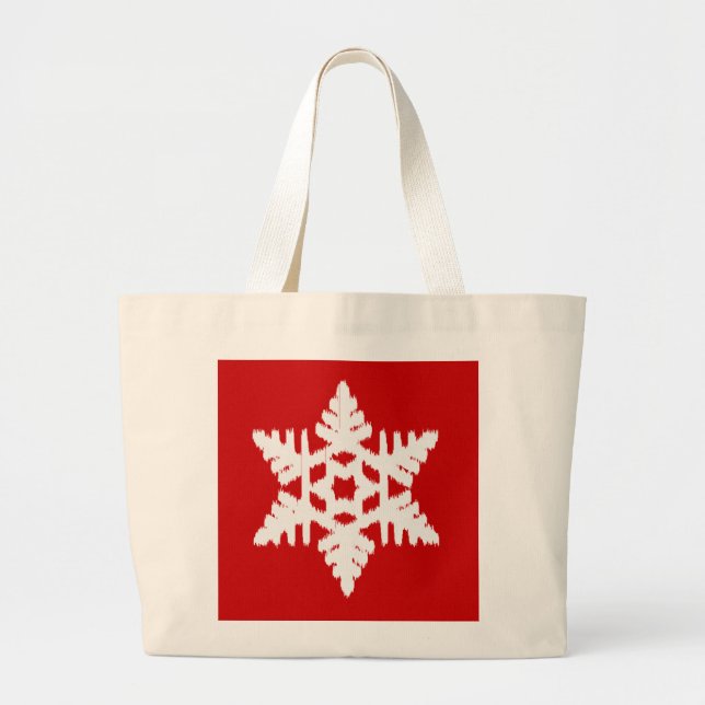 Ikat Snowflake - Mörk röd och vit Jumbo Tygkasse (Framsidan)