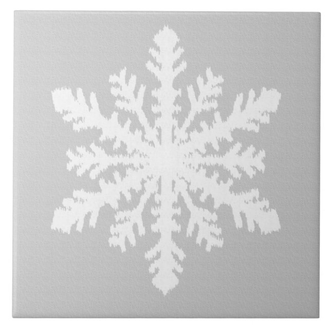 Ikat Snowflake - Silver grått och vitt Kakelplatta (Framsidan)