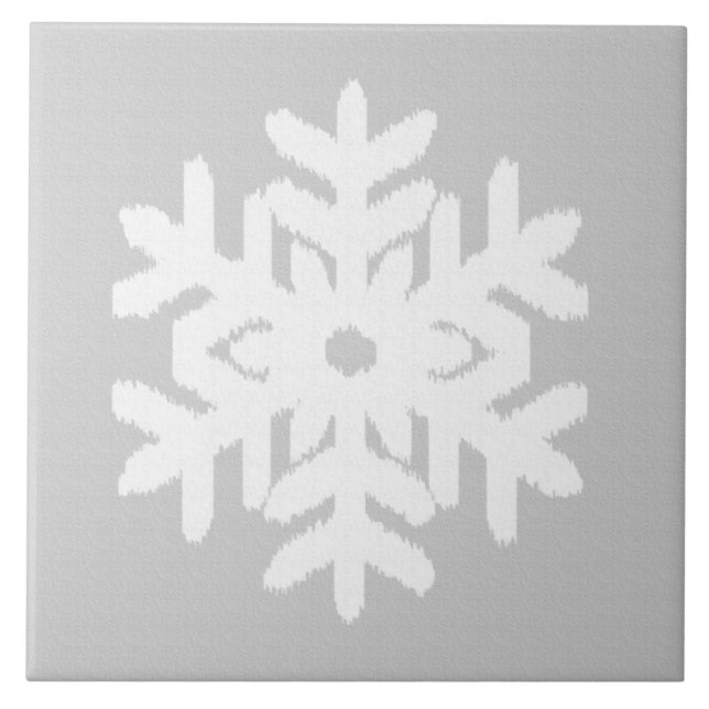 Ikat Snowflake - Silver grått och vitt Kakelplatta (Framsidan)