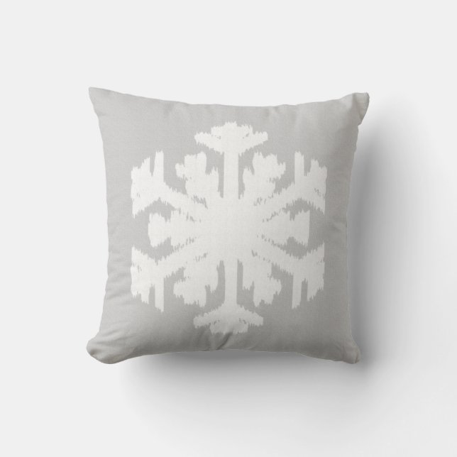 Ikat Snowflake - Silver grått och vitt Kudde (Framsida)
