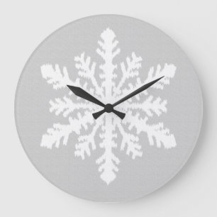 Ikat Snowflake - silvergrå färg och vit Stor Klocka