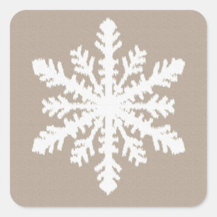 Ikat Snowflake - Taupe tan and white Fyrkantigt Klistermärke