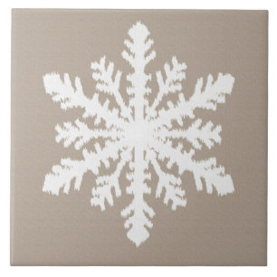 Ikat Snowflake - Taupe tan and white Kakelplatta