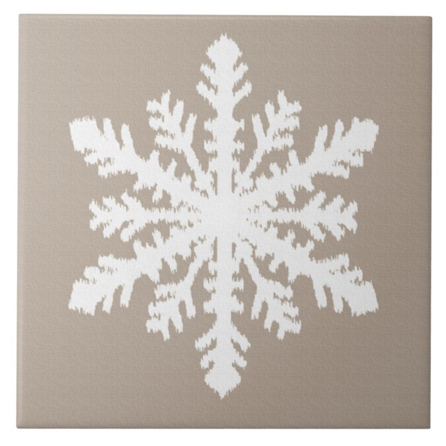 Ikat Snowflake - Taupe tan and white Kakelplatta (Framsidan)