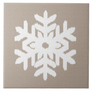 Ikat Snowflake - Taupe tan and white Kakelplatta
