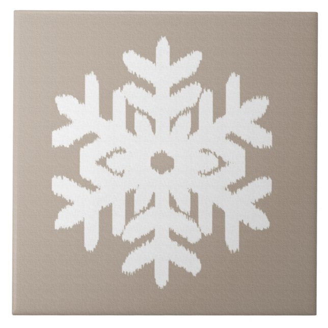 Ikat Snowflake - Taupe tan and white Kakelplatta (Framsidan)