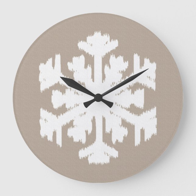 Ikat Snowflake - Taupe tan and white Stor Klocka (Framsida)