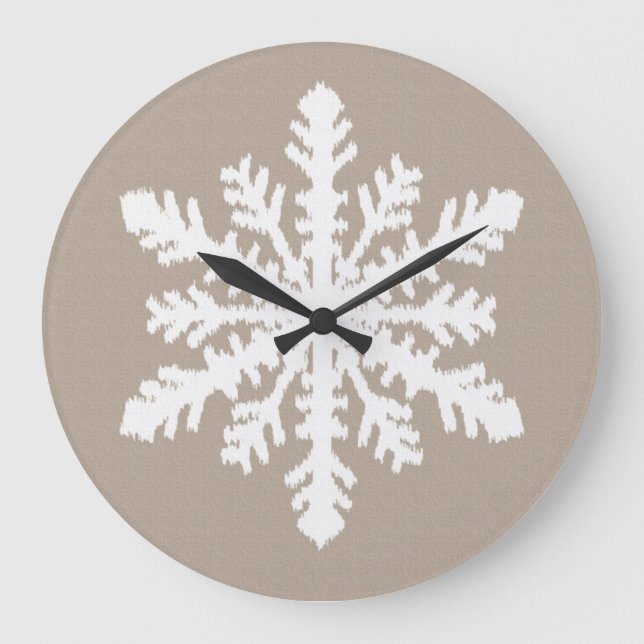 Ikat Snowflake - Taupesolbränna och vit Stor Klocka (Framsida)