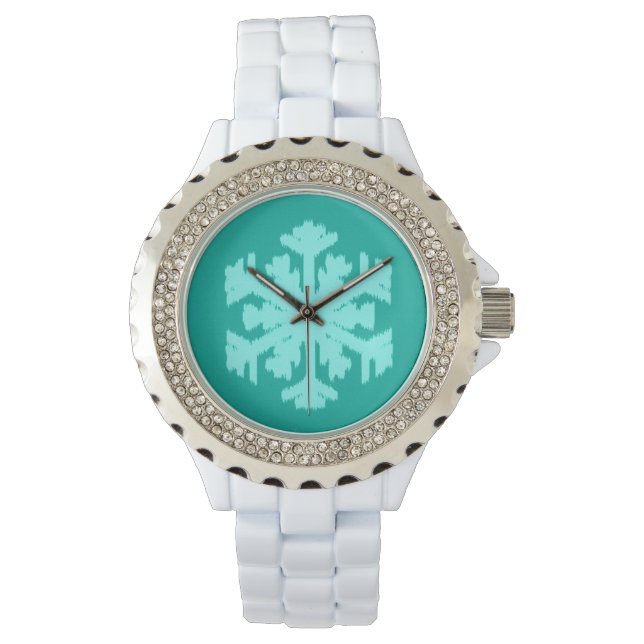 Ikat Snowflake - Turquise och aqua Armbandsur (Framsida)
