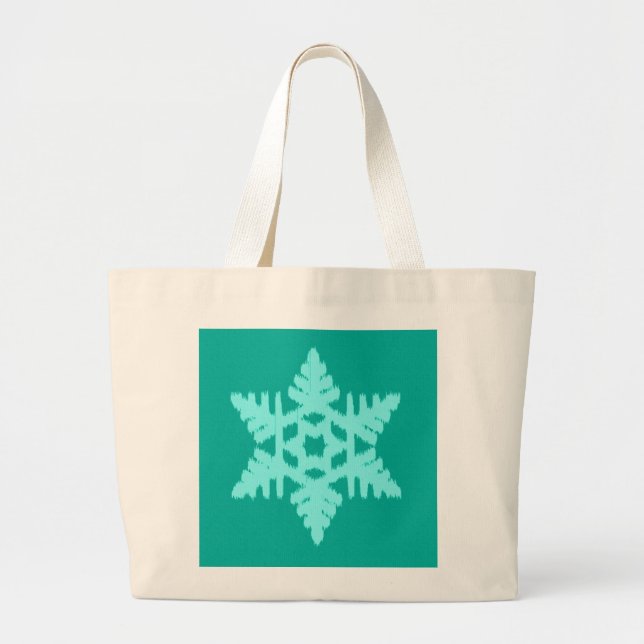 Ikat Snowflake - Turquise och aqua Jumbo Tygkasse (Framsidan)