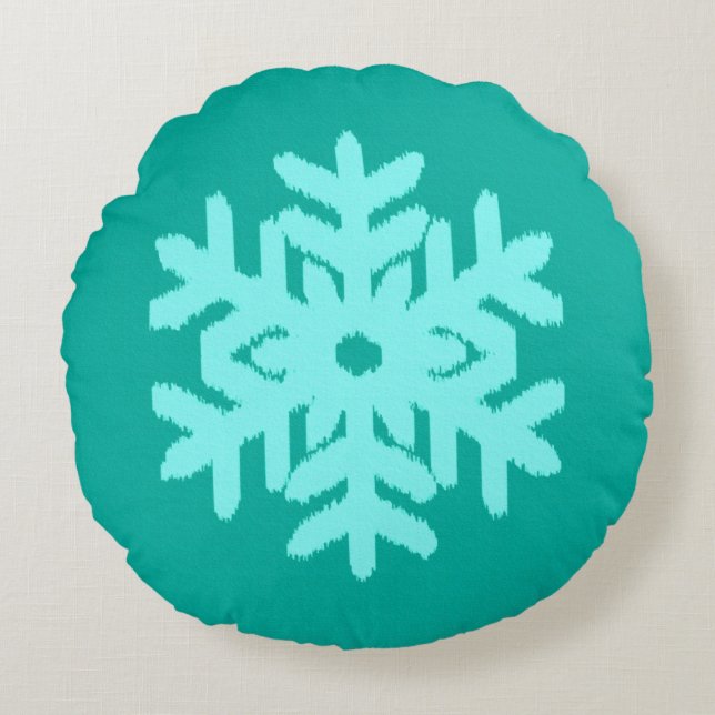 Ikat Snowflake - Turquise och aqua Rund Kudde (Framsidan)
