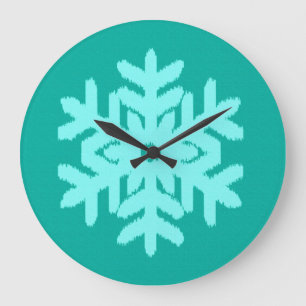 Ikat Snowflake - Turquise och aqua Stor Klocka