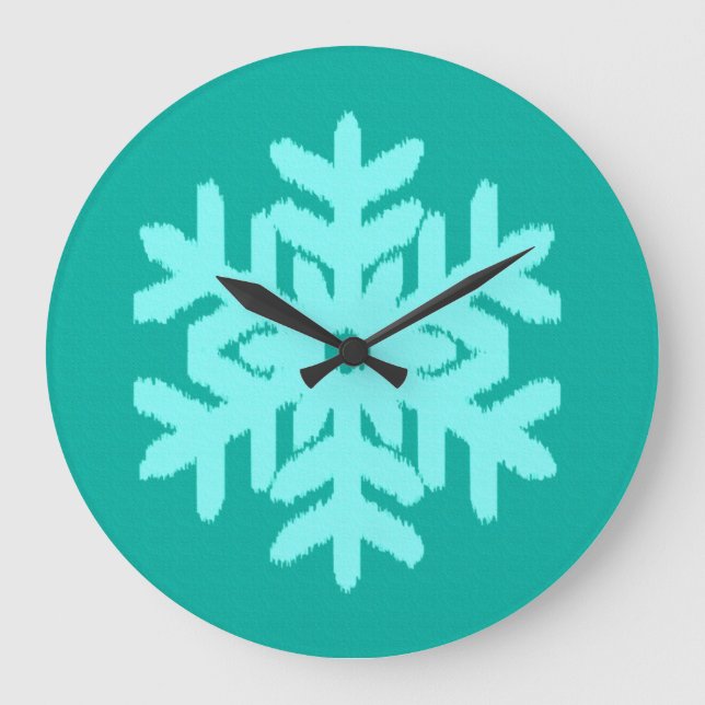 Ikat Snowflake - Turquise och aqua Stor Klocka (Framsida)