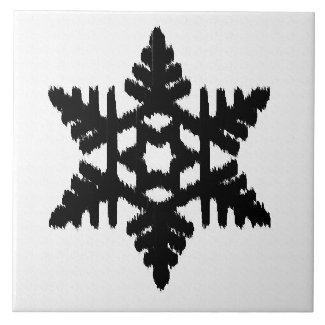 Ikat Snowflake - Vitt och svart Kakelplatta (Framsidan)