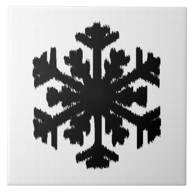 Ikat Snowflake - Vitt och svart Kakelplatta (Framsidan)
