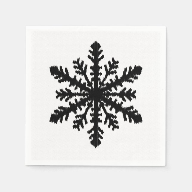 Ikat Snowflake - Vitt och svart Pappersservett (Framsidan)