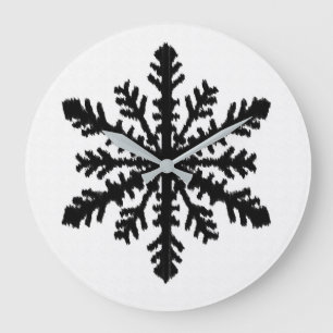 Ikat Snowflake - Vitt och svart Stor Klocka
