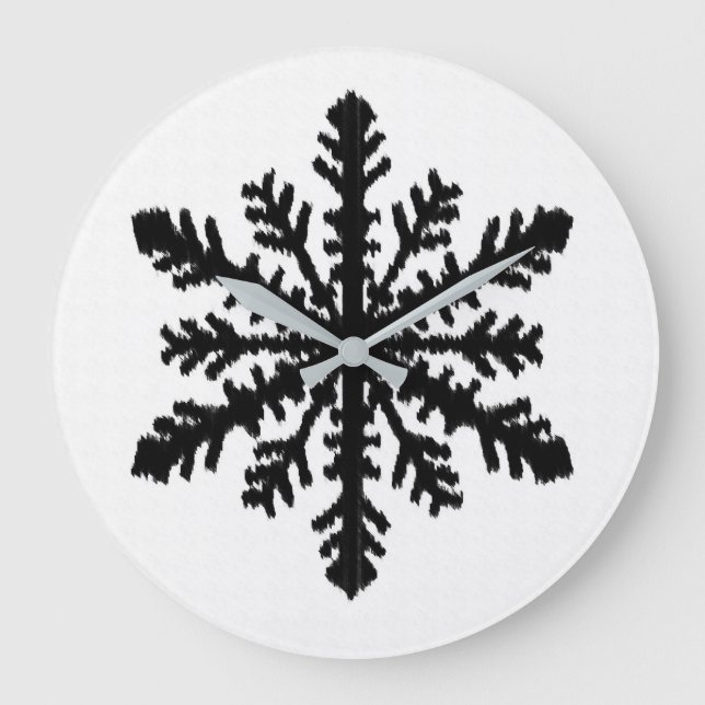 Ikat Snowflake - Vitt och svart Stor Klocka (Framsida)