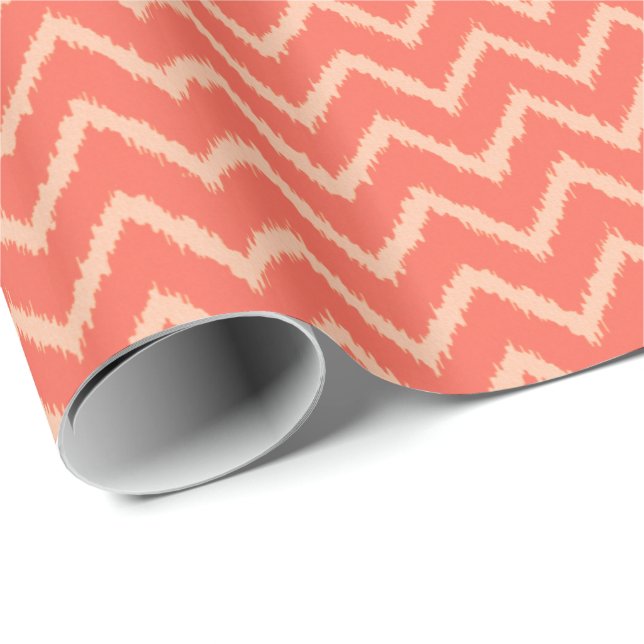 Ikat sparremönster i korallorange och persika presentpapper (Rullad Hörn)