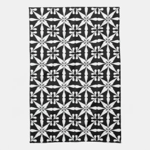 Ikat Star Mönster, Black and White Kökshandduk