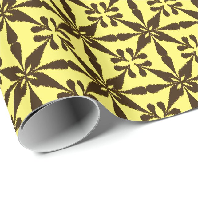 Ikat Star Mönster - Brown och Gult Presentpapper (Rullad Hörn)