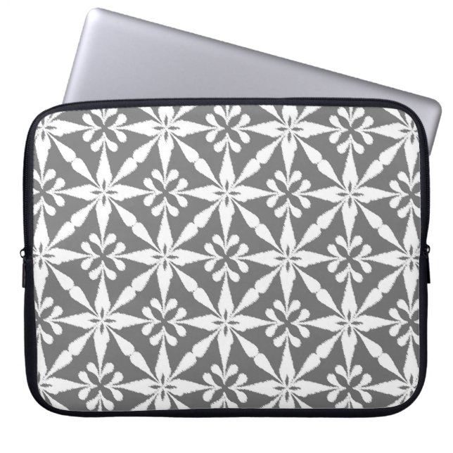 Ikat Star Mönster - Grått / Grått och vit Laptop Fodral (Framsidan)