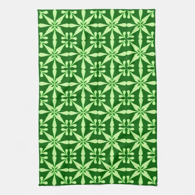 Ikat Star Mönster, Lime och Mörk grönt Kökshandduk (Vertikal)