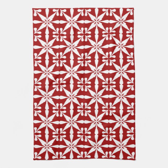 Ikat Star Mönster, Mörk Red and White Kökshandduk (Vertikal)