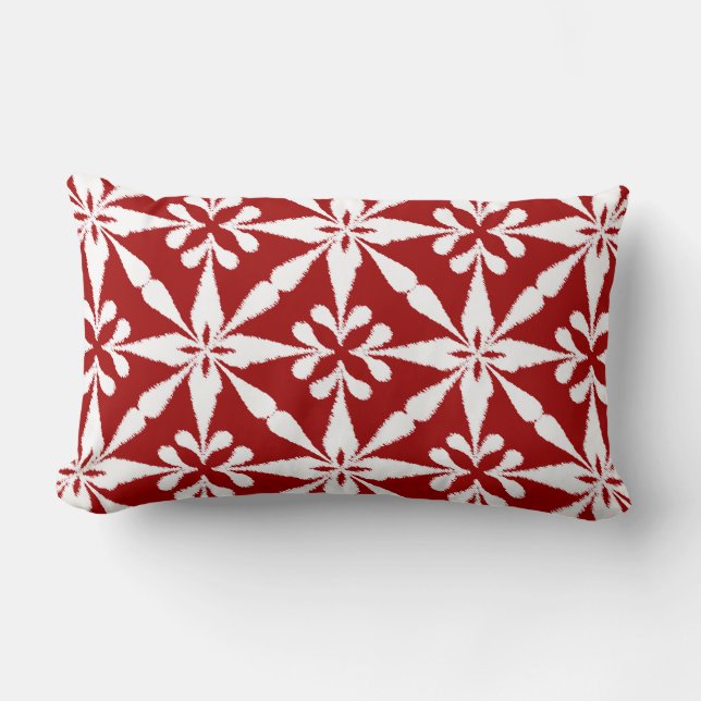 Ikat Star Mönster - Mörk Red and White Lumbarkudde (Framsida)