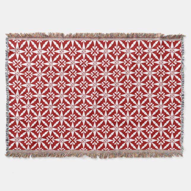Ikat Star Mönster - Mörk Red and White Mysfilt (Framsidan)