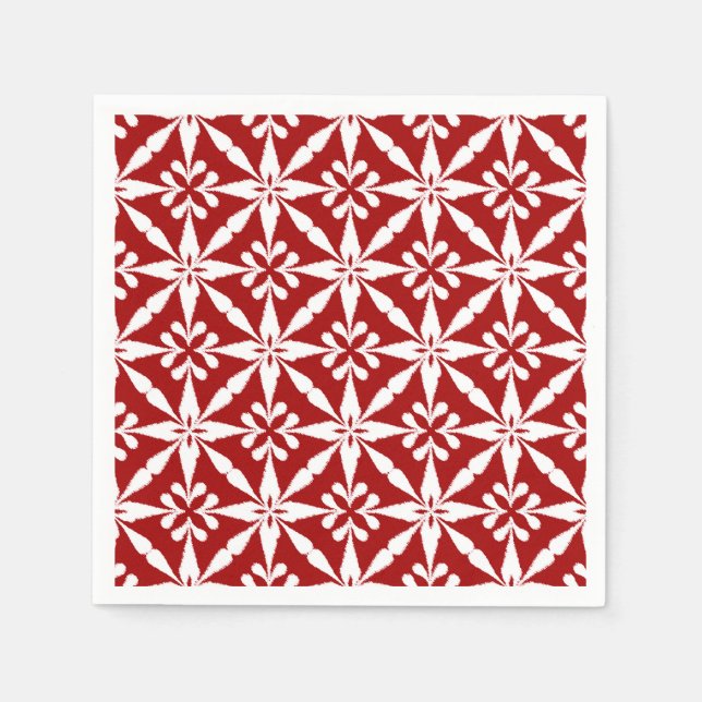 Ikat Star Mönster - Mörk Red and White Pappersservett (Framsidan)