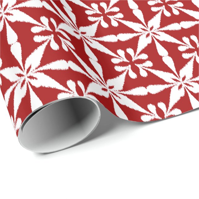 Ikat Star Mönster - Mörk Red and White Presentpapper (Rullad Hörn)