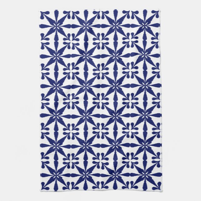 Ikat Star Mönster, Navy Blue and White Kökshandduk (Vertikal)