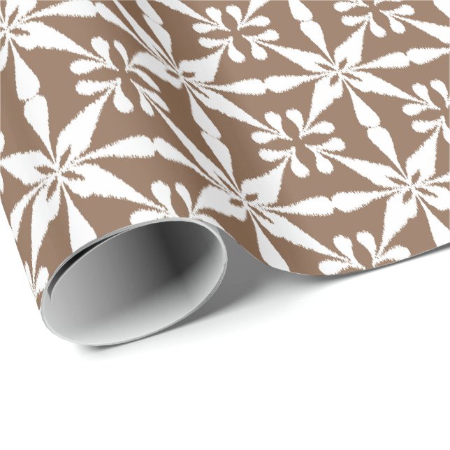Ikat Star Mönster - Taupe Tan and White Presentpapper (Rullad Hörn)