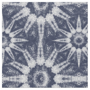 Ikat Stil Navy White Big Starburst Mönster Tyg