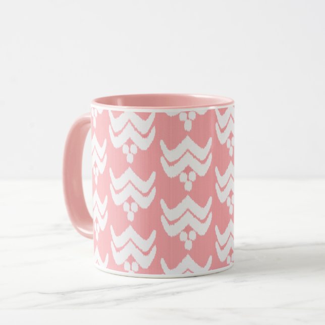 Ikat Stilisera Blommig - Korall Rosa och Vit Mugg (Framsida vänster)