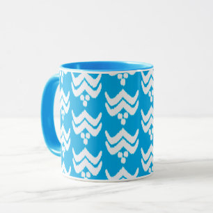 Ikat Stylized Blommigt - Light Blue and White Mugg