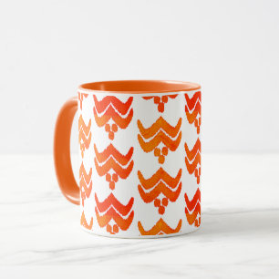 Ikat Stylized Blommigt - Orange och Vita Mugg