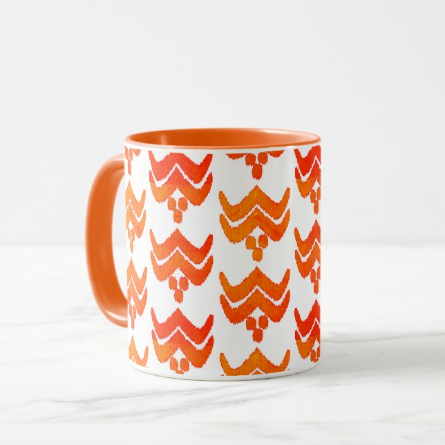 Ikat Stylized Blommigt - Orange och Vita Mugg (Framsida vänster)