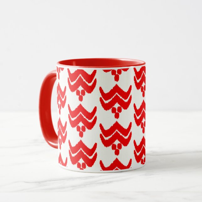 Ikat Stylized Blommigt - Red and White Mugg (Framsida vänster)