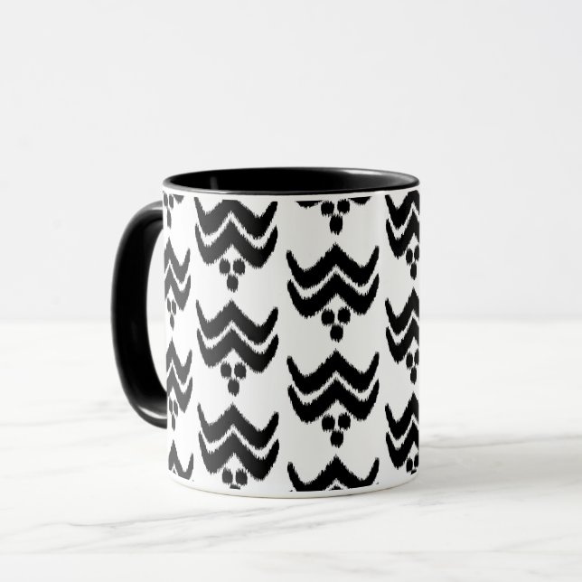 Ikat Stylized Blommigt - Svarta och vita Mugg (Framsida vänster)