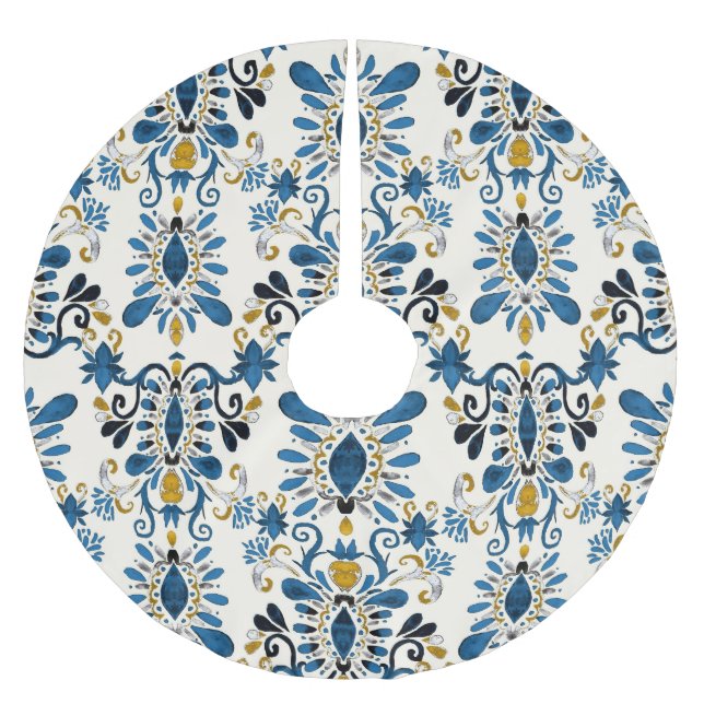 Ikat tie-dye, tribal-vattenfärg julgransmatta borstad polyester (Framsidan)