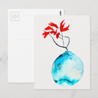 Ikebana blue vas vattenfärgsart vykort